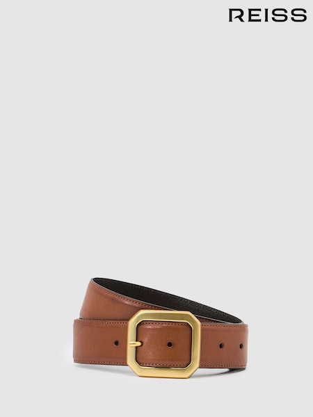 Reiss Tan Edna Leather Edged-Buckle Belt (G54898) | AED634