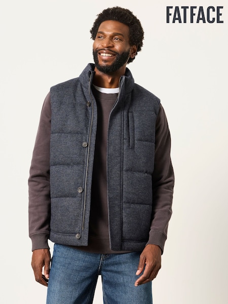 Navy - Regular Fatface Tarn Micro Check Wool Mix Gilet