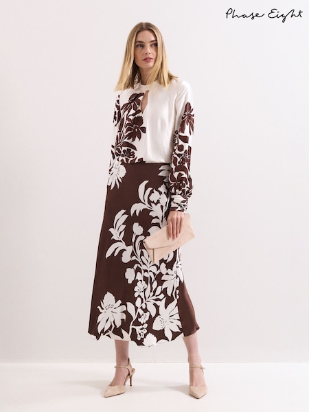 Phase Eight Brown Hattie Satin Skirt (G55078) | €126
