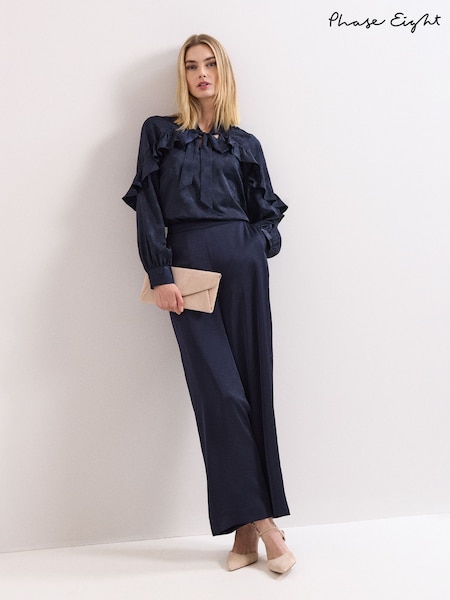 Phase Eight Blue Beccy Satin Trousers (G55083) | LEI 737