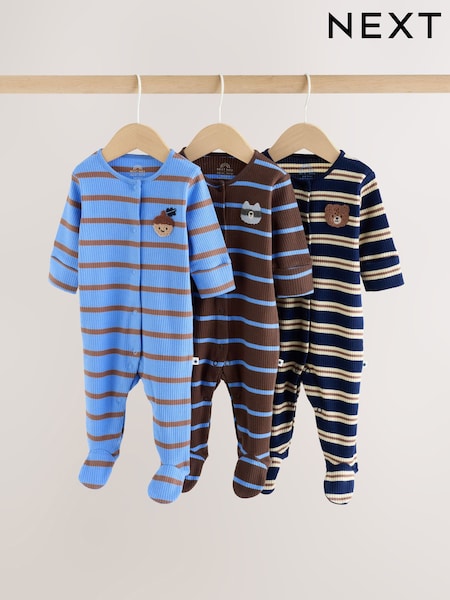 Plavo/Smeđa Pruga - Beba Sleepsuits 3 Pack (0mths-2god)
