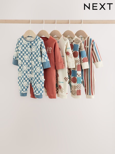 Blue/Red Patterned - 嬰兒連身睡衣 5 件組 (0 個月至3 年)