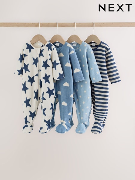 Plavo - Mikro runo Dvosmerni rar bebe Sleepsuits 4 paket