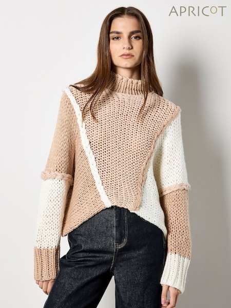 Apricot Brown Chunky Plaid Crop Jumper (G55253) | €63