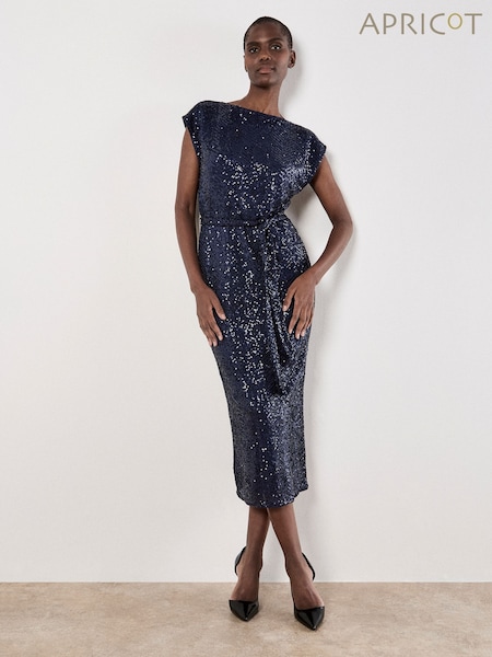 Apricot Blue Chevron Sequin Long Dress (G55266) | €83