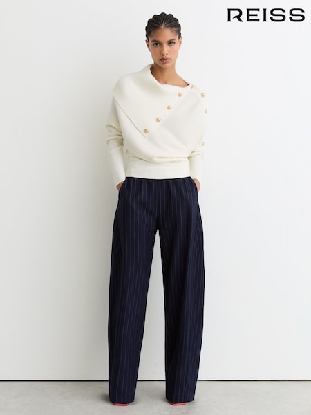 Reiss Ivory Lexi Rib-Knit Button Shawl Jumper (G55463) | €170
