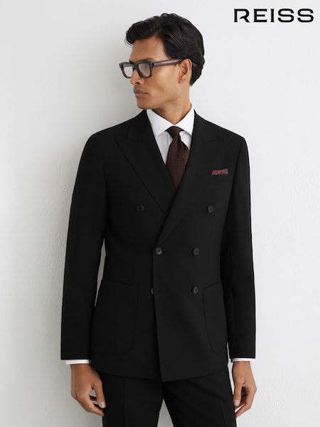 Reiss Black Belmont Double-Breasted Suit Jacket Tailored-Fit with Wool (G55531) | €516