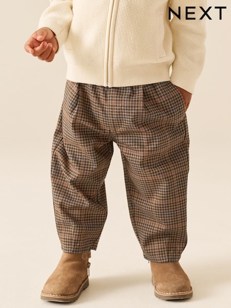Tan Brown Check - Cosy Smart Trousers (3mths-7yrs)