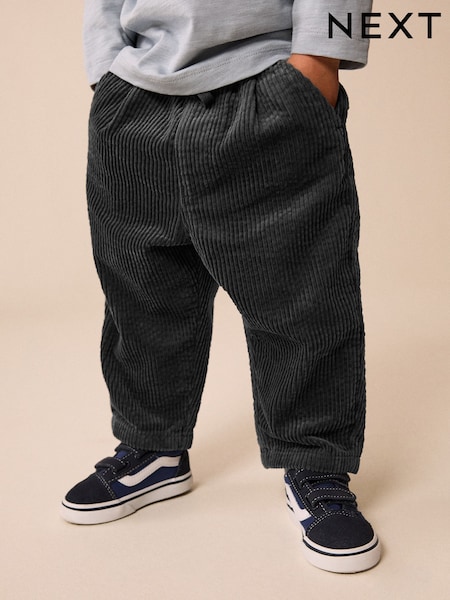 Charcoal Grey - Textured Corduroy Pull On Trousers (3mths-7yrs)