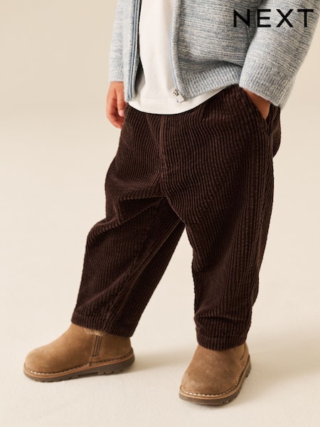 Brown - Textured Corduroy Pull On Trousers (3mths-7yrs)