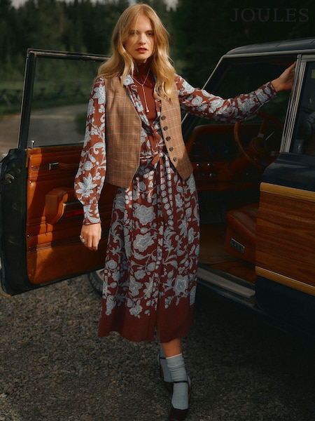 Chocolate Brown Floral - Joules Piper Western Shirt Dress