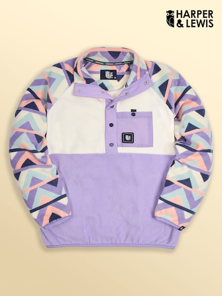 Harper & Lewis Purple Sutton Retro Pattern Popper Neck Fleece (G55863) | €93