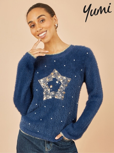 Yumi Blue Fluffy Star Christmas Jumper (G55883) | R$ 445