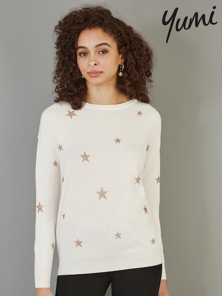 Yumi Cream Foil Star Print Relaxed Fit Jumper (G55891) | €58
