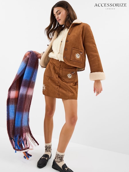 Accessorize Brown Floral Embroidered Suedette Mini Skirt (G55912) | €51