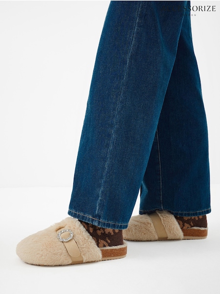 Accessorize Sparkle Buckle Faux Fur Slippers (G55920) | 42 €
