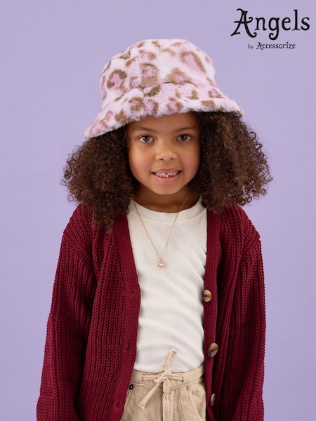 Angels By Accessorize Animal Girls Fluffy Leopard Print Bucket Hat (G55928) | €20