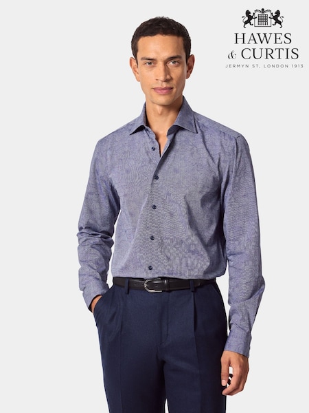 Hawes & Curtis Blue Semi Plain Jacquard Curtis Shirt (G56042) | € 91
