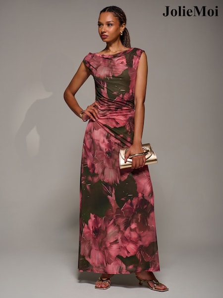 Jolie Moi Red Multiway Neckline Mesh Maxi Dress (G56313) | €106