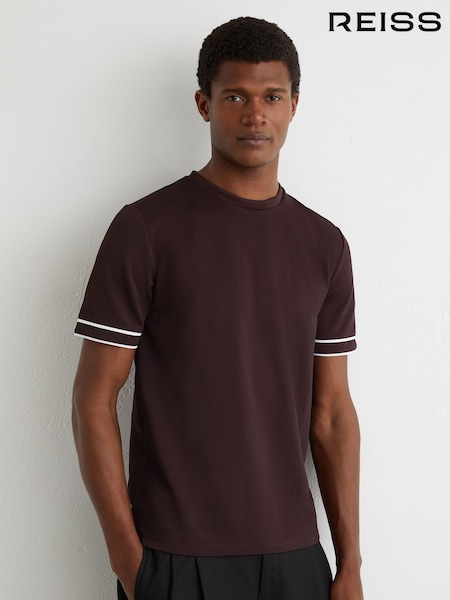 Reiss Cherry Red Oscar Piped-Trim Textured T-Shirt (G56496) | €75