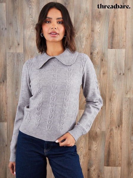 Threadbare Grey Peter Pan Collar Cable Knit Jumper (G56738) | €33