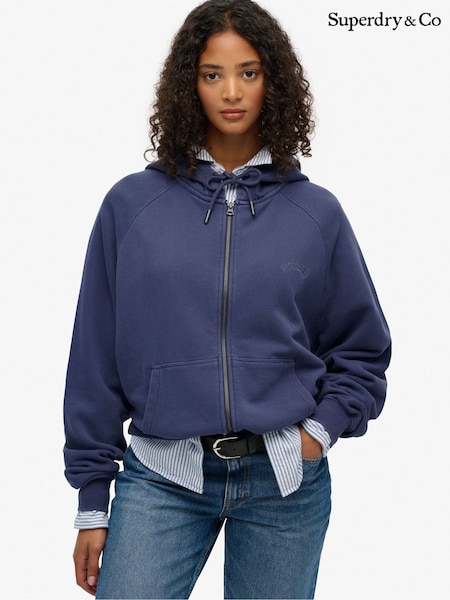 Superdry Blue Essential Logo Garment Dyed Zip Hoodie (G56950) | €69