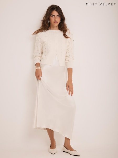 Mint Velvet White Embellished Knit Maxi Dress (G57044) | €217