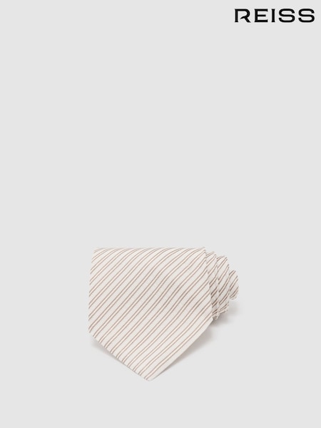 White / Camel Brown - Reiss Vittorio Tie (G57162) | 435 zł