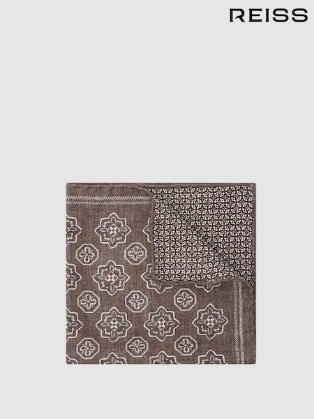 Reiss Chocolate Brown Gian Silk Floral-Medallion Pocket Square (G57199) | AZN 112