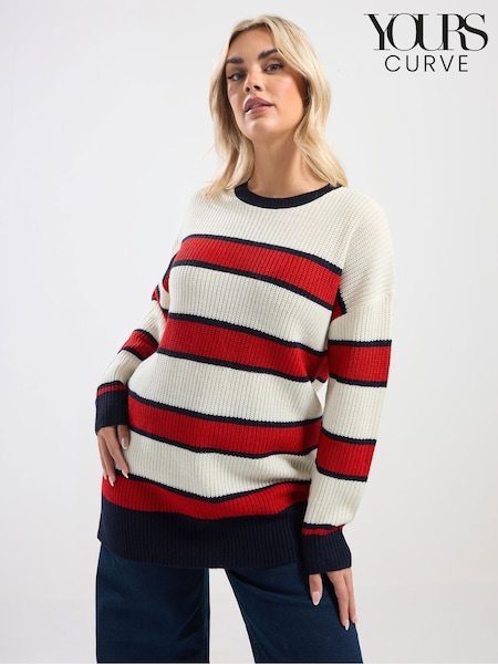 Yours Curve Red Drop Shoulder Stripe Jumper (G57385) | €35