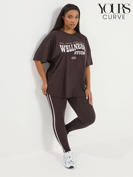 Yours Curve Brown Side Stripe Active Leggings (G57408) | R$ 235