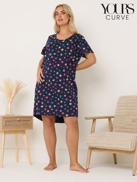 Yours Curve Blue Dipped Back Nightdress (G57412) | R$ 195