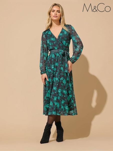 M&Co Green Petite Mesh Wrap Dress (G57422) | €71