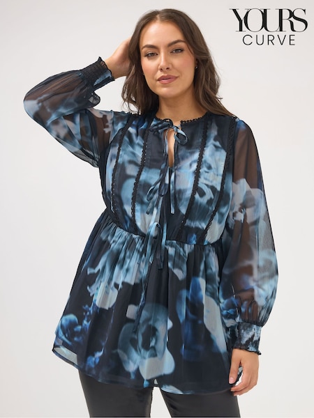 Negro cromado - Yours Curve Crochet Tape Tie Front Blouse (G57431) | 44 €