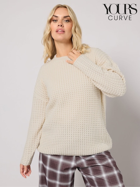 Yours Curve Cream Waffle Knit Crewneck Jumper (G57440) | €41