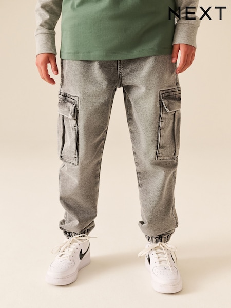 Gray - Maluwag na Elasticated Baywang na Maong na Cargos (3-16taon)