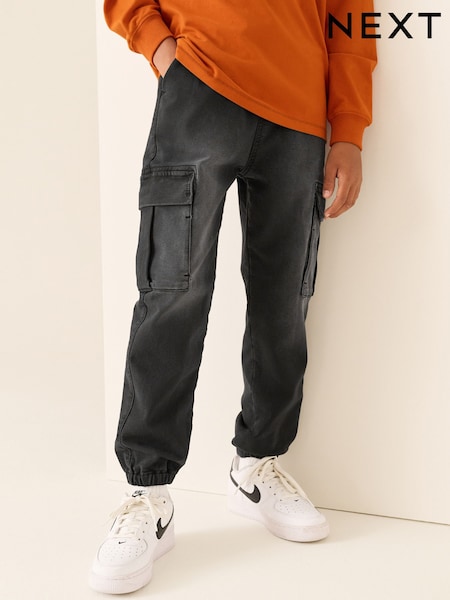 黑色 - Loose Fit Elasticated Waist Denim Cargos Jeans (3-16yrs)