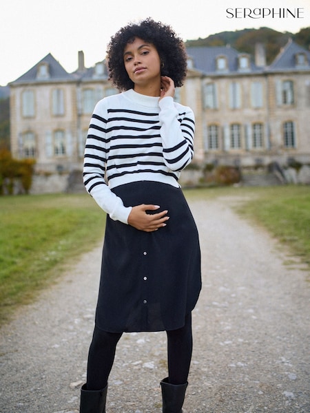 Seraphine White & Black Stripe Maternity & Nursing Knit Top Dress (G57513) | €78