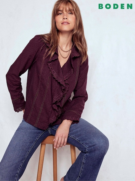 Boden Purple Ruffle Embroidered Blouse (G57615) | €113
