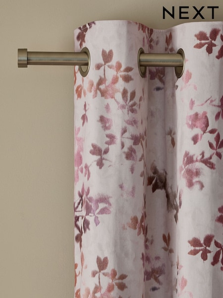 Luminous Leaf Print Eyelet Blackout/thermal Curtains