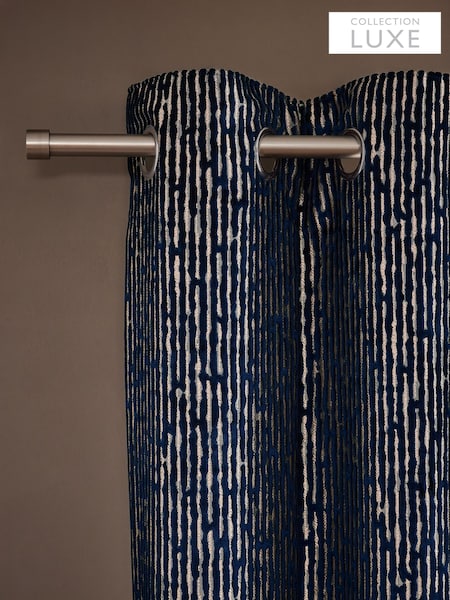 Collection Luxe Heavyweight Velvet Textured Stripe Eyelet Lined Curtains