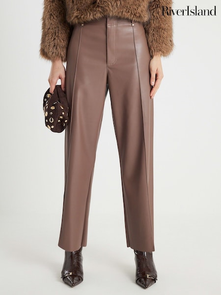 River Island Brown Seam Detail Faux Leather Crop Trousers (G57877) | €51