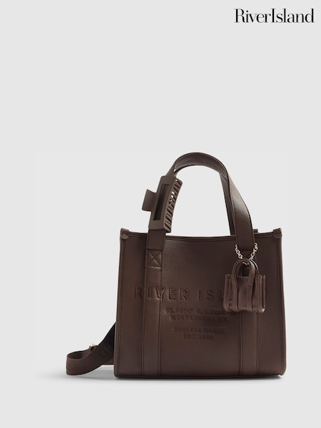 River Island Brown Medium Embriodered Tote With Charm and Clip (G57920) | €62