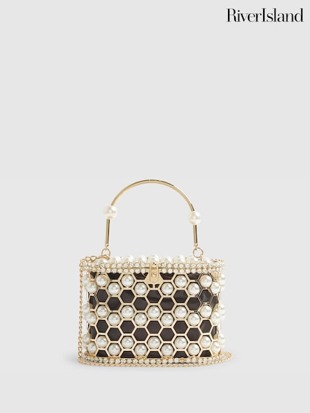 River Island Gold Pearl Cage Basket Clutch (G57923) | €59