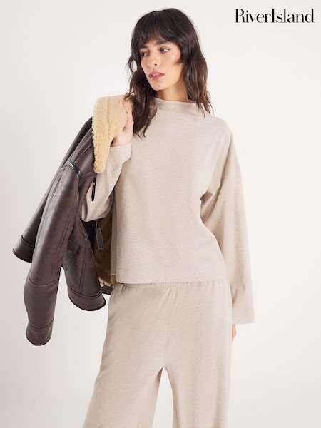 River Island Brown Long Sleeve High Neck Split Back Top (G57986) | €33