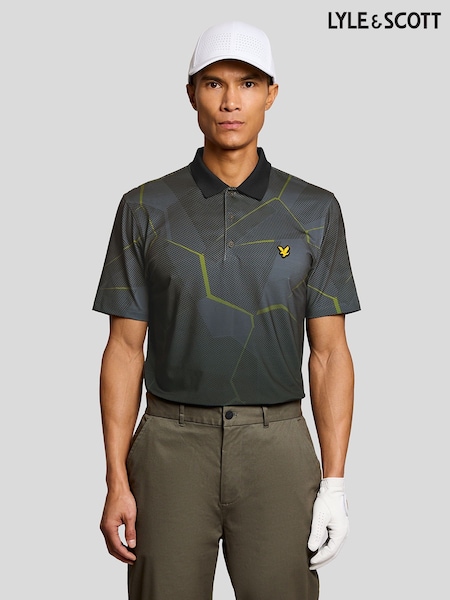 Lyle & Scott Black Golf Geometric Print Polo Shirt (G58032) | €79.50