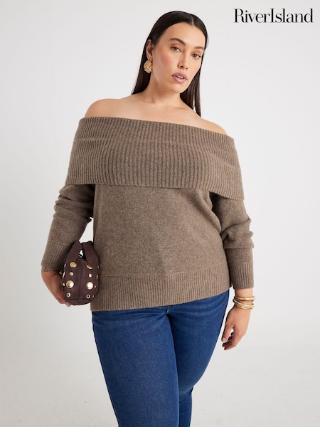 River Island Brown Bardot Jumper (G58061) | €50