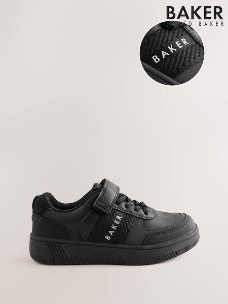 Black - Baker By Ted Baker Back To School Black Tape Logo Elasticated Lace Trainers