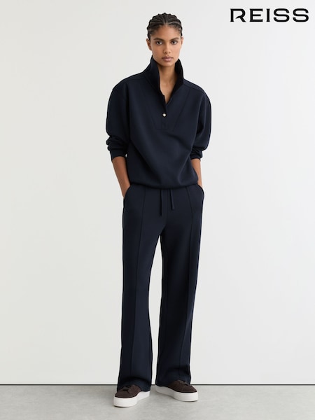 Reiss Navy Bella Petite Premium Interlock Wide-Leg Joggers (G58212) | AED936