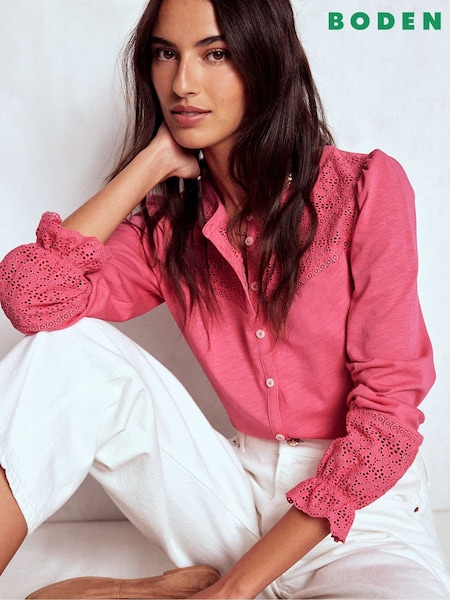 Boden Pink Pippa Broderie Jersey Shirt (G58517) | €95